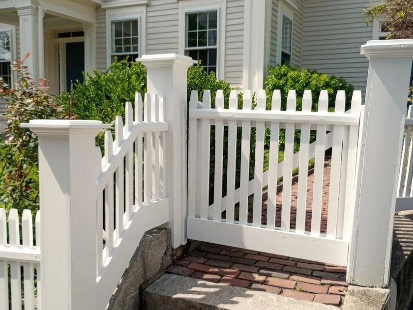 Painted exterior trim and fence detail
