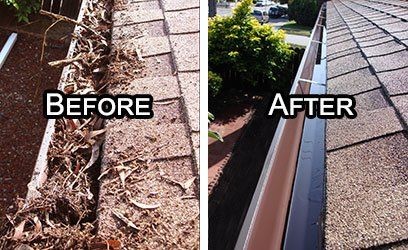 Gutter before and after cleaning by Genesis Painting